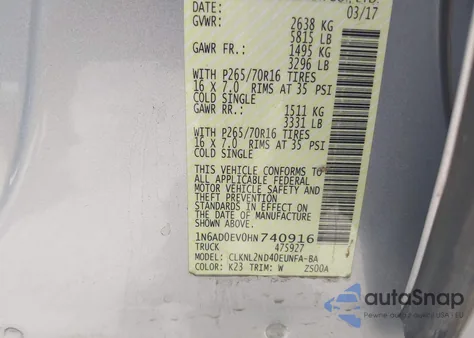 2017 Nissan Frontier S/Sv/Sl/Pro-4X from USA, damaged, VIN 1N6AD0EV0HN740916